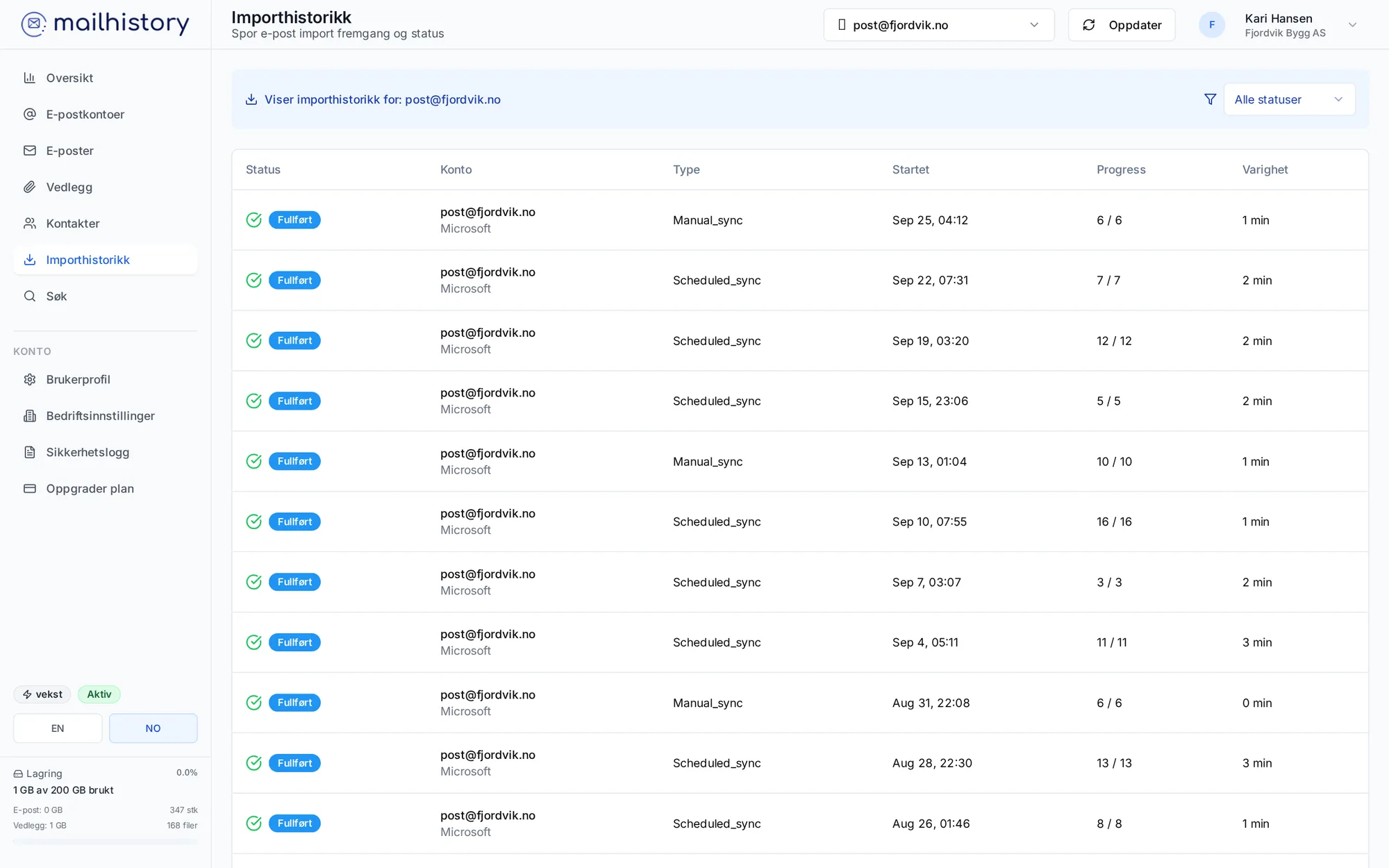 Full kontroll på importen – MailHistory