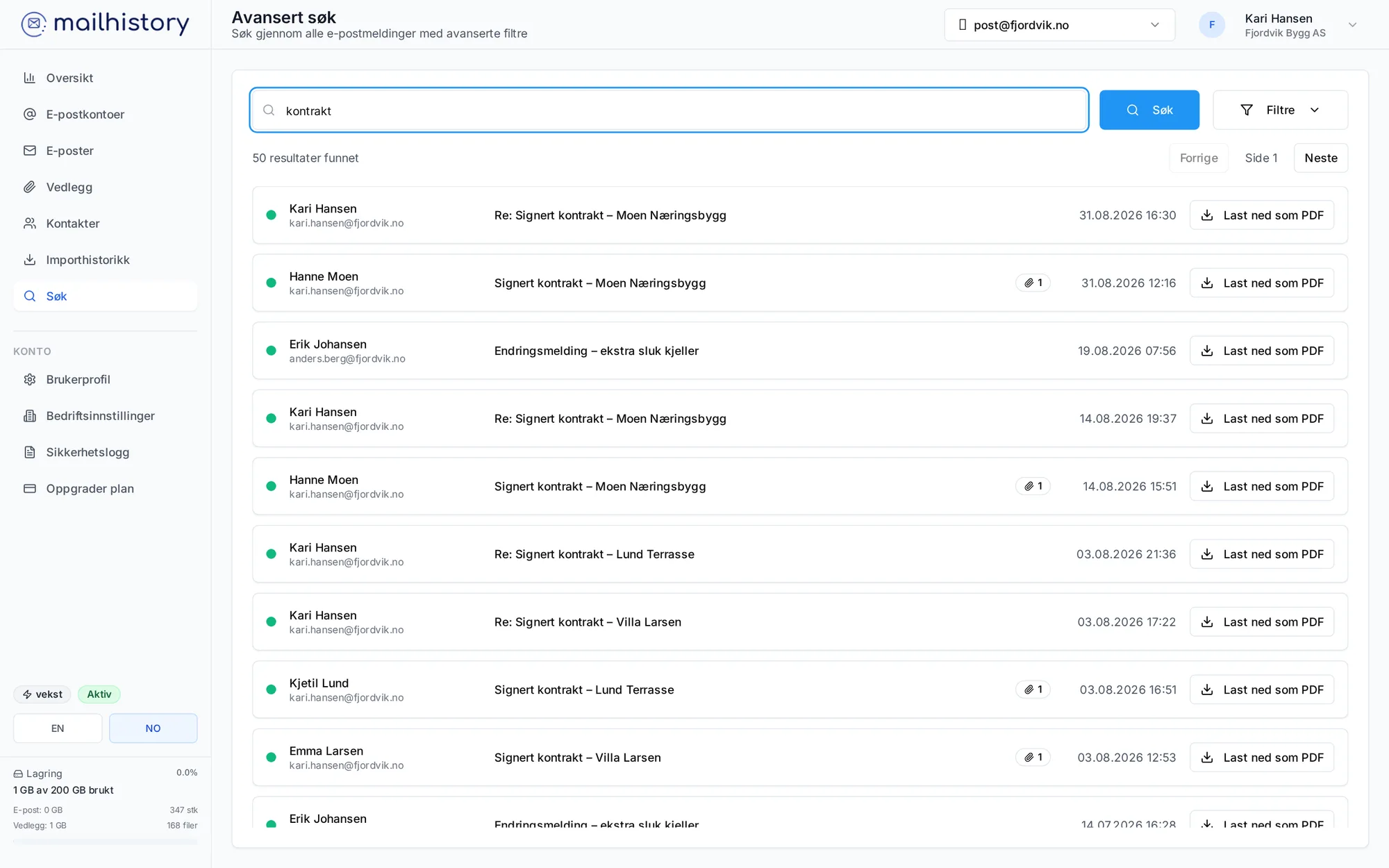 Finn en kontrakt fra i fjor på sekunder – MailHistory